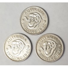AUSTRALIA 1940 . ONE 1 SHILLING . THREE 3 COINS